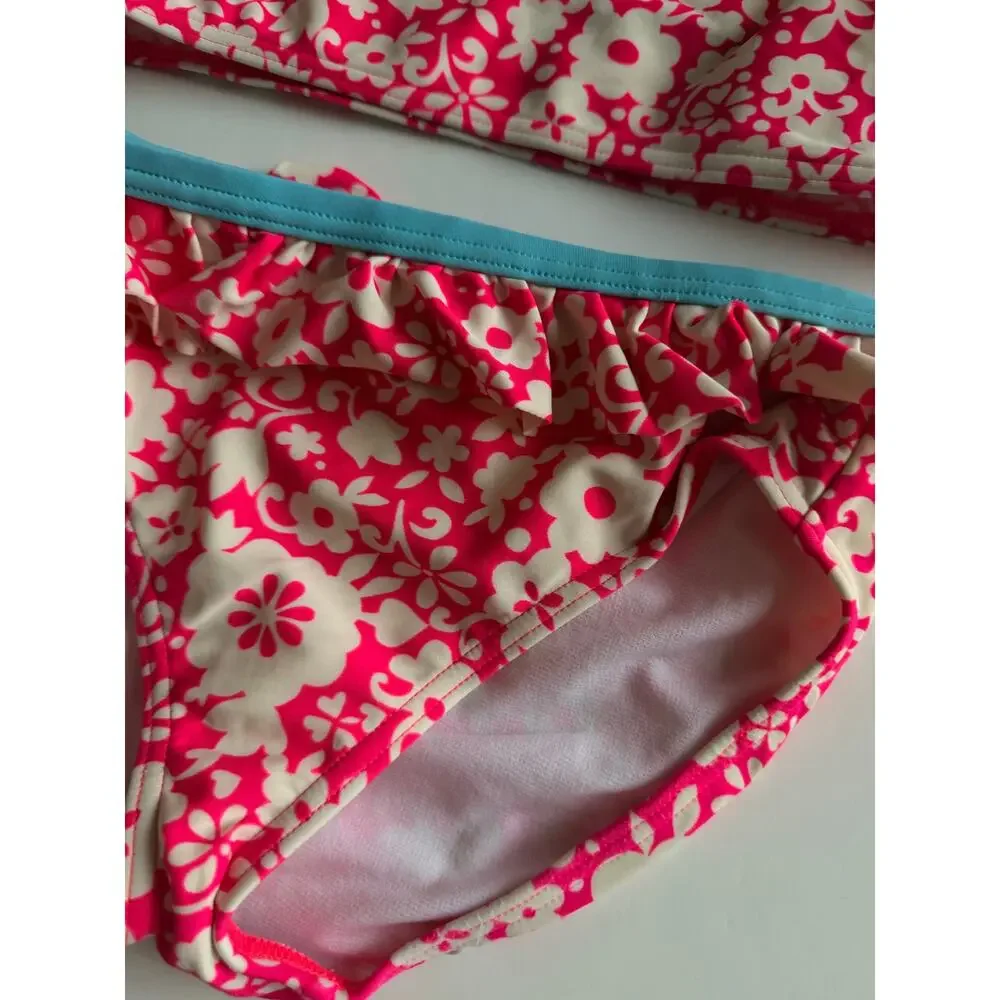 Mini Boden Girls Pink Floral Bikini Swimsuit Set 9/10